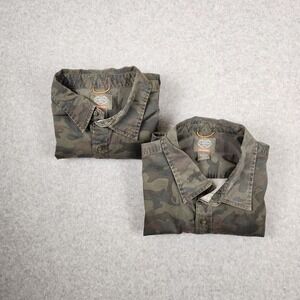 Lot Of Two St John's Bay Shirt Mens Large Green Camo Cotton Stretch Long Sleeve